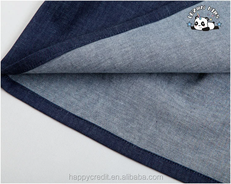 LEZONKIDS - Roupas infantis manga curta smocking uma peça vestido de jeans para meninas em azul